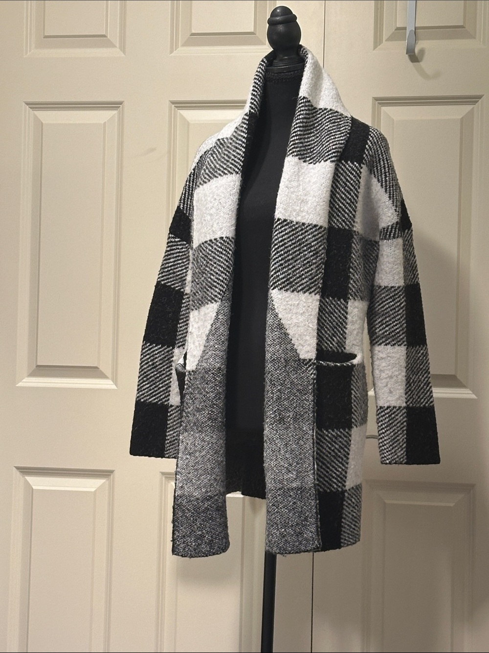 Anthropologie Black & White Buffalo Check Open Cardigan